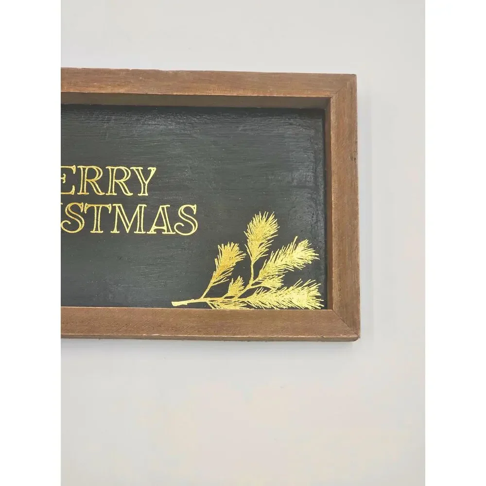 Upcycled Green Christmas Wall Art – Gold Tree, Floral Border (Ready to Hang)